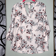 Active USA floral, long sleeve, semi sheer blouse, size large - £10.25 GBP