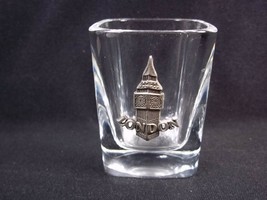 Clear square shot glass pewter emblem Big Ben LONDON - £5.89 GBP