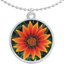 Orange Flower Round Pendant Necklace Beautiful Fashion Jewelry - £8.63 GBP