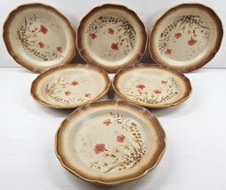 6 Mikasa Jardiniere Salad Plates Set Vintage Whole Wheat Floral Dishes Japan Lot - £52.36 GBP