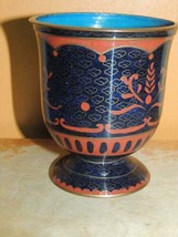 Vintage Cloisonne 3.75&quot; Footed Cup Copper Blue &amp; Red Enamel Stone China Antique - £60.24 GBP