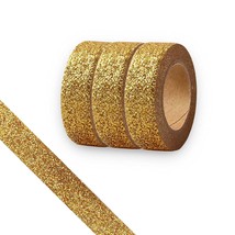 Glitter Washi Tape,3 Rolls 5/8&quot;(15Mm) Gold Decorative Tape, Craft Self Adhesive  - £12.05 GBP