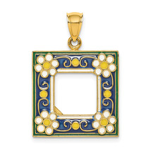 14K w/ Enamel Navy Floral Picture Frame Charm K6949 - £344.08 GBP