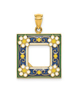 14K w/ Enamel Navy Floral Picture Frame Charm K6949 - $445.56