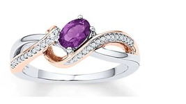 Diamond Engagement Ring 9Karat Rose &amp; White Gold Ring Amethyst Gemstone Personal - £416.45 GBP