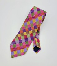 Vtg Holland &amp; Sherry 62.5&quot; Embroidered Multicolor Block Check Men&#39;s All ... - £15.79 GBP