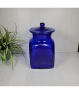 Vintage Cobalt Blue Glass Biscuit Cookie Jar Canister w/Lid - £35.52 GBP