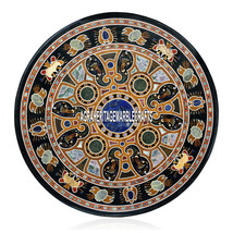 Black Marble Round Hallway Table Top Scagliola Inlaid Arts Outdoor Decor H3941 - £1,893.97 GBP+