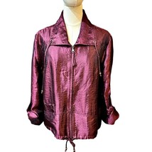 Ruby Rd Shiny Jacket Size 16 Purple Plum Zip Front Roll Tab Sleeve Light... - £12.77 GBP