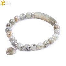CSJA Natural Stone Bracelet Trendy Handmade Beaded Bangle Labradorite Beads Rect - £11.49 GBP