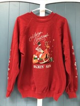 Vtg Rockin Santa Claus Reindeer Merry Christmas  SweatShirt Size xl Hane... - £19.36 GBP