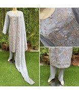 Pakistani Light Gray 3Pcs Fancy Chiffon Dress with thread embroidery ,XL - $1,619.04 MXN