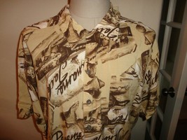 Light Brown PANAMA JACK Button Front RAYON Hawaiian Shirt Fit Men 3XL Ex... - £26.06 GBP
