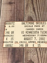 Baltimore Orioles vs Minnesota Twins August 7th 2002 ticket stub Baseball MLB - £3.52 GBP