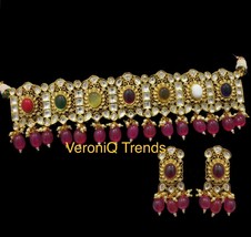 VeroniQ Trends-Designer Kundan Naratna Choker With Ruby Drops,Polki Necklace - £117.28 GBP