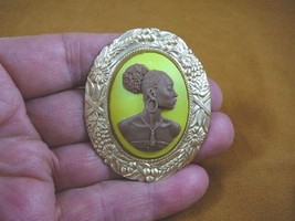 (CA20-24) Rare African American Lady Brown + Yellow Cameo Pin Pendant Jewelry - £26.50 GBP