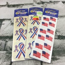 Vintage Patriotic Stickers RW&amp;B Ribbons Flags Lot Of 3 Packs Sandylion Scrapbook - £9.30 GBP