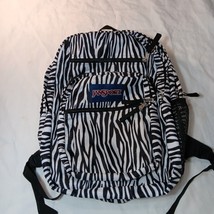 JanSport Big Student Black White Zebra Stripe Backpack Book Bag 17x15&#39;&#39; - $15.83