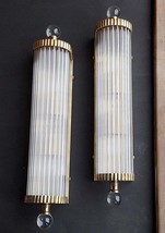 Pair Vintage Art deco light Old Lamp Wall Sconces Fixture Brass &amp; Glass ... - £444.52 GBP