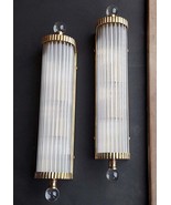 Pair Vintage Art deco light Old Lamp Wall Sconces Fixture Brass &amp; Glass ... - $672.26 CAD