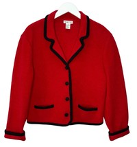 Vintage Talbots Wool Jacket Blazer Womens Size M Black Trim Red Classic ... - £38.88 GBP