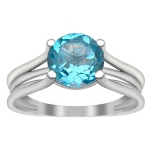 Silver 7 mm Round Swiss Blue Topaz Wire Ring Blue Topaz Promise Ring Top... - £36.17 GBP