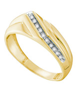 10k Yellow Gold Mens Round Diamond Diagonal Single Row Wedding Band Ring... - $6,046.76 MXN