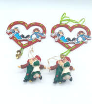 Vtg Raggedy Ann Andy Christmas Ornaments Resin Dancing Figure Wood Heart Lot 4 - £11.86 GBP
