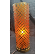 Gold brass  mesh  tabletop lamp nightlight  with orange glass insert. - $35.00