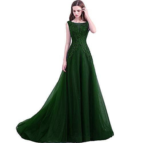 Kivary Women Bateau Beaded Lace Long Formal Prom Evening Dresses Emerald Green U