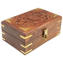 Handmade Wooden Jewellery Box Women Gifts Jewel Organizer Hand Carved 6x4 Inch - £23.49 GBP
