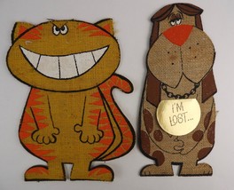 Pair Vintage Hallmark Greeting Cards Burlaff Cat &amp; Dog Mid-Century 12&quot; tall - £15.81 GBP