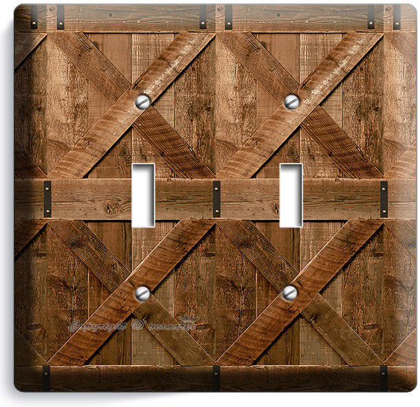 RUSTIC WOOD RANCH BARN DOOR LIGHT SWITCH 2 GANG PLATE LOG CABIN ROOM HOME DECOR