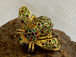 Joan Rivers Collection Poinsettia Bee Pin Fashion Jewelry Crystal Enamel Brooch - £47.50 GBP