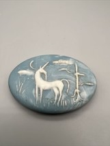 Beautiful Carved and Signed Blue Soapstone Trinket Dish Lid Unicorn - £7.99 GBP