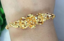 Mele 925 Sterling Silver Cuff Chain Plumeria Bracelet Handmade GOLD  New - £11.00 GBP