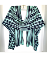 Undulating Turquoise Navy Blue Knit Polyester Ragged Edge Scarf Wrap 62x... - £11.70 GBP