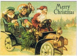 Holiday Postcard Christmas Santa Kids Toys In Car Reproduction - $2.96