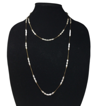 Gold Tone 2 Chain Set Gray Bead Faux Pearl Station Fashion Necklace - £20.30 GBP