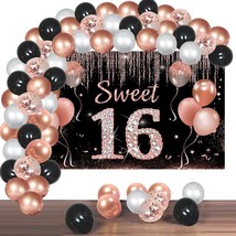 Sweet 16Th Birthday Banner Decorations With Confetti Balloon Arch Garland, Rose  - £25.72 GBP
