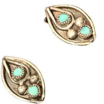 Vintage Zuni Sterling Silver Small Snake Eyes Turquoise Clip On Earrings _ - £35.97 GBP