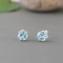 Natural 925 Sterling Silver Blue Topaz Earings, Best anniversary gift, - £66.22 GBP
