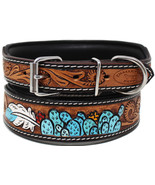 Turquoise Cactus Padded Floral Leather Dog Collar 60190 - $69.35 CAD