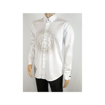 Mens CEREMONIA Shirt 100% Cotton Medusa Medallion Rhine Stones #STN 13 VRS white image 9