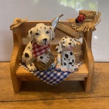 Figurine Dalmations on wooden bench 5.5” Resin And Wood - £8.17 GBP