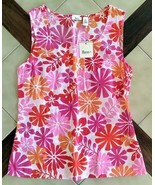 G.H. Bass &amp; Company Women&#39;s Summer Brights Pink Floral Cotton Tank Top (... - $16.56