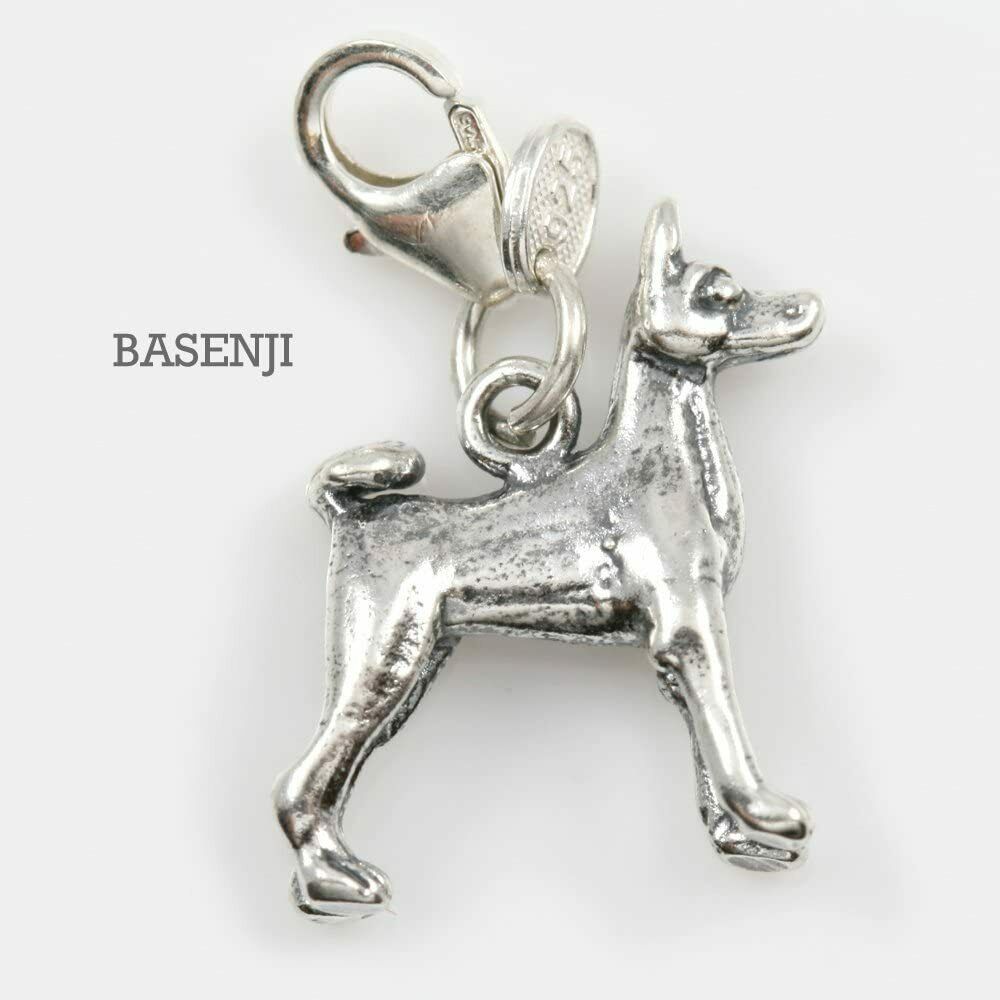 Basenji Dog Charm 3 Dimensional Solid Sterling Silver - $45.54