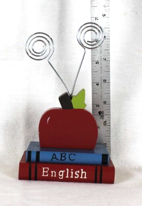 Primary image for Kirkland Photo Clip Teachers 2 Photo Table Stand Apple, Books, Wood, 7" tall