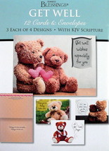 BOX 12 Christian Get Well Greeting Cards, Adorable Teddy Bear Images - $6.75