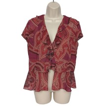 Victoria&#39;s Secret Pajama Set Large Red Chiffon Ruffles Sheer Geometric - $42.46